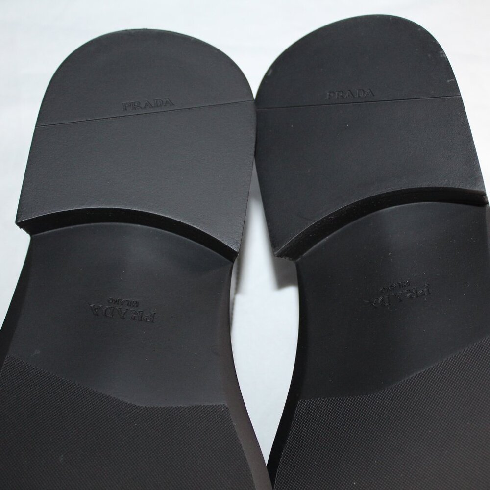 NWB PRADA Brushed Leather Slingback Buckle Black Print Sandals 39.5 - Picture 8 of 9